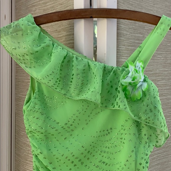 IZ Beyer Girl Dress, Formal Green Sparkle Dress, One Shoulder Party Dress - Picture 2 of 10